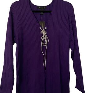 Purple Lace-Up Sweater